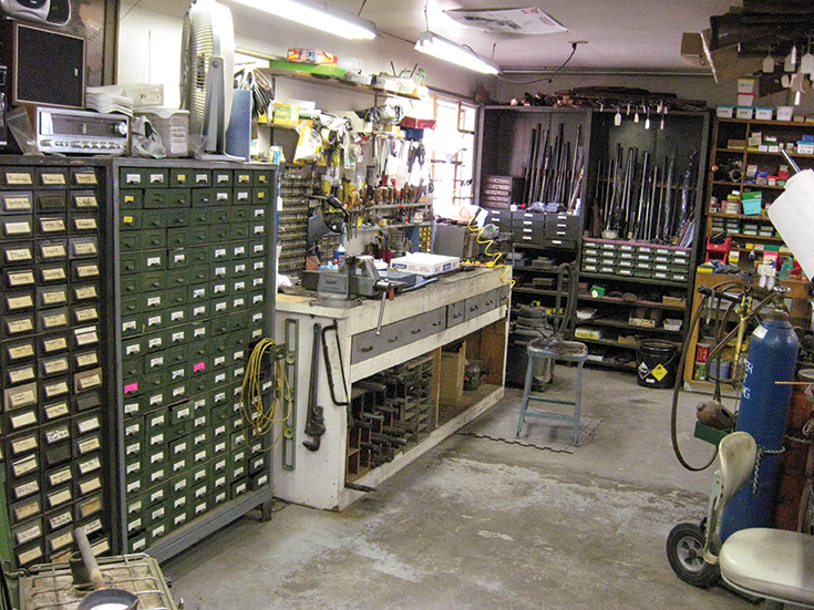 Parts cabinets and work bench.